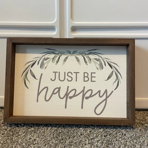Brown and Cream 'Just Be Happy' Wall Art - Picture 1 of 2